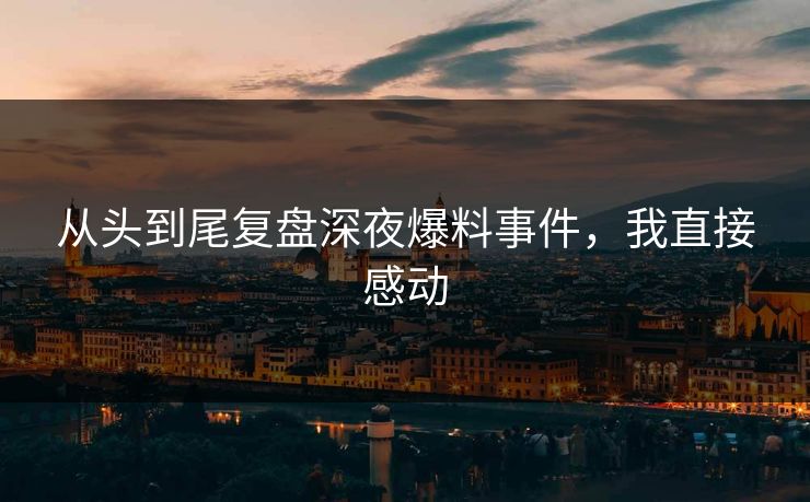 从头到尾复盘深夜爆料事件，我直接感动