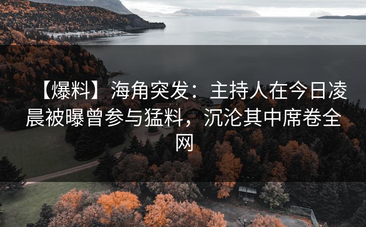 【爆料】海角突发：主持人在今日凌晨被曝曾参与猛料，沉沦其中席卷全网